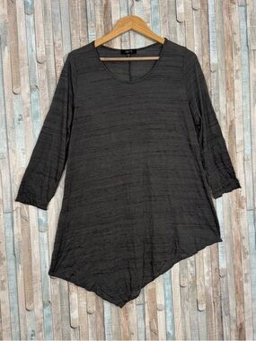 Comfy USA XL Asymmetric Hem Burnout Knit Shirt Tunic Top Tee Olive Lagenlook